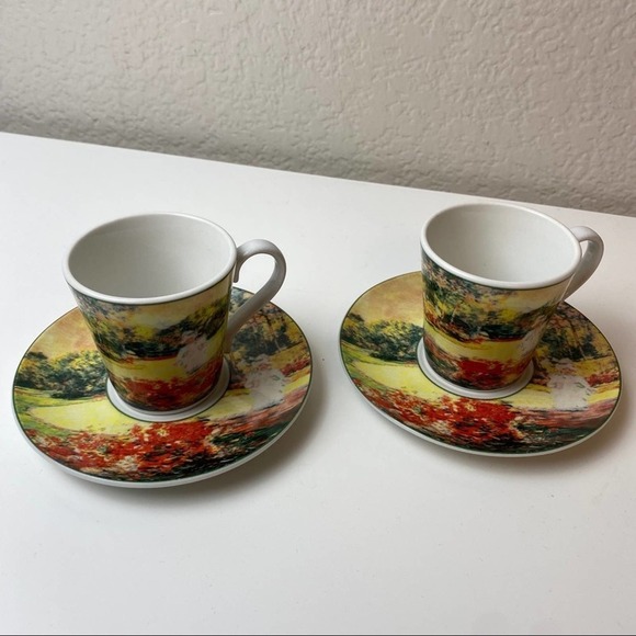 Set Of Two German Demitasse Porcelain China  Cup & Saucer Beautiful Nature Scene - Picture 2 of 8